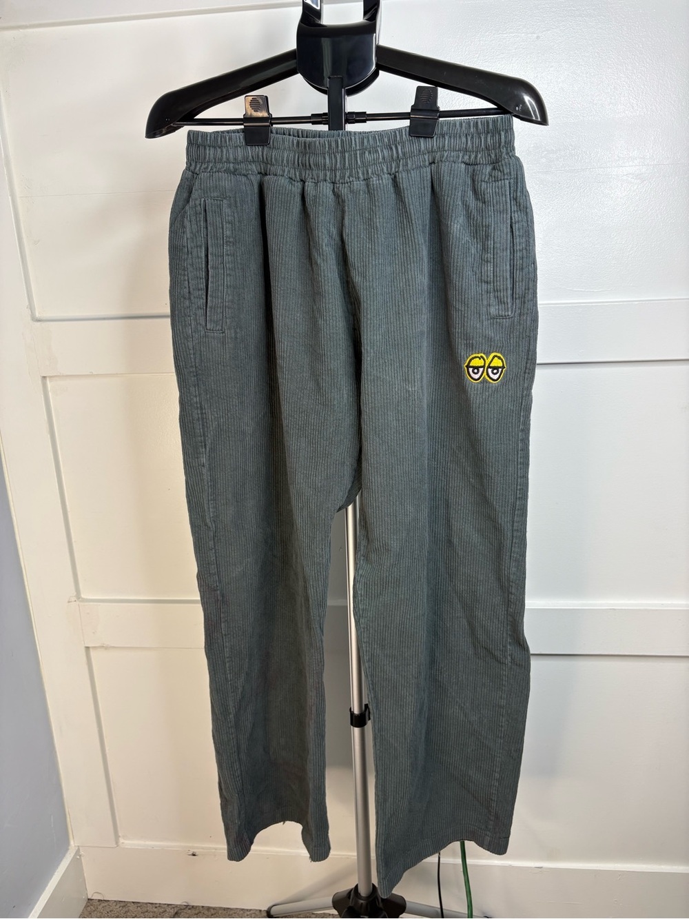 Krooked Eyes Pants Gray Ribbed Cotton Skate Pants XL Streetwear